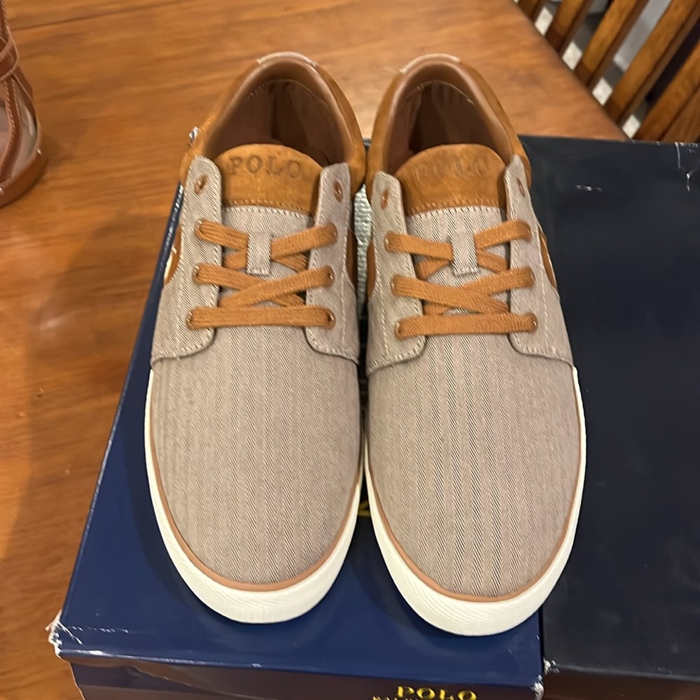 Polo Ralph Lauren Halmore Herringbone Shoes Sneakers khaki brown Men’s Size 11.5 - Picture 7 of 12